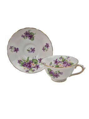 Tuscan Tea Cup Saucer Set Violet Sprays Purple Floral Bone China England Vintage